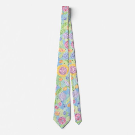 Matig geel zonnebloem Dragonfly Floral Pattern Stropdas (Voorkant)