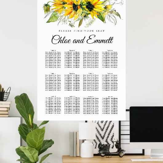 Matig geel zonnebloemkool 12-tabel zitje poster (Thuiskantoor)