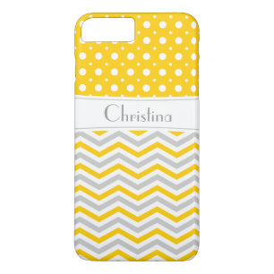 Matig gele, grijze, witte chevron- en polkadop 	iPhone 8 plus / 7 plus hoesje