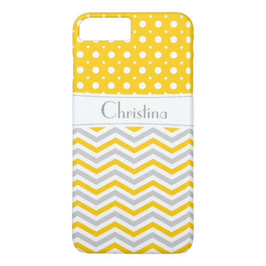 Matig gele, grijze, witte chevron- en polkadop Case-Mate iPhone case (Achterkant)