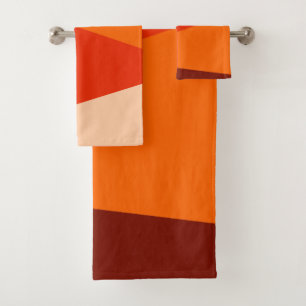 Matig geometrisch kleurenblok Warm Red Sinaasappel Bad Handdoek