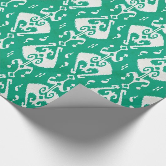 Matig getextureerd groen ikattribaal cadeaupapier (Hoek)
