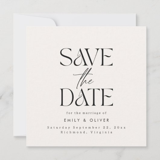 Matig gewaagd, trouwe trouwcrème zwarte elegant save the date (Voorkant)