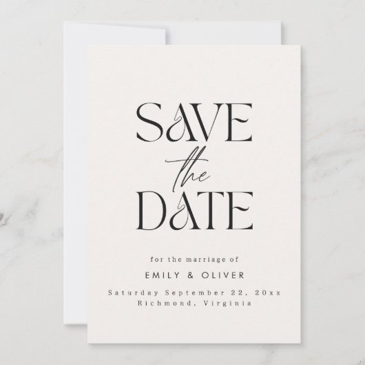 Matig gewaagd, trouwe trouwcrème zwarte elegant save the date (Voorkant)