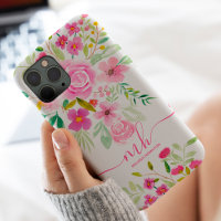 Matig girale roze groene waterverf monogram