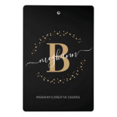 Matig Girly Black Gold Name Script Monogramed Mini Klembord (Achterkant)