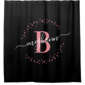 Matig Girly Black Pink Name Script Monogramed Douchegordijn (Voorkant)