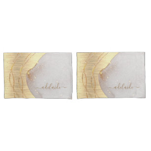 Matig Girly Gold Glitter Script Monogram Naam Kussensloop