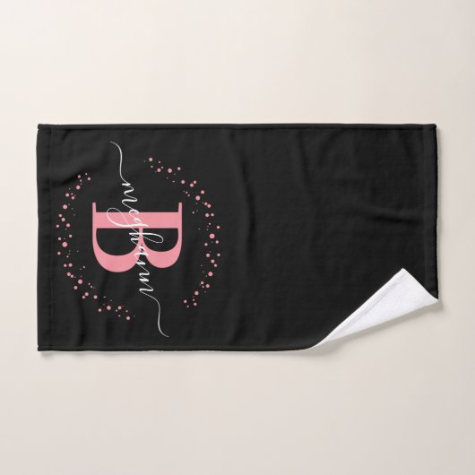 Matig Girly Pink Black Name Script Monogramed Handdoek (Handdoek)
