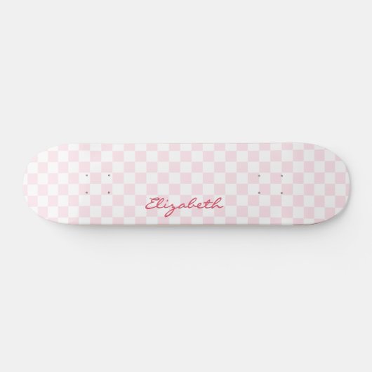 Matig Girly Pink White Checkered Pattern Monogram Skateboard (Horizontaal)