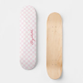 Matig Girly Pink White Checkered Pattern Monogram Skateboard (Voorkant)