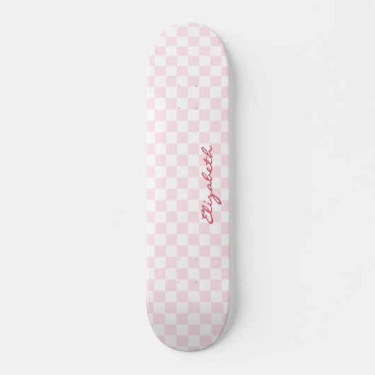 Matig Girly Pink White Checkered Pattern Monogram Skateboard (Voorkant)
