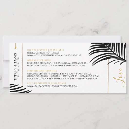Matig Gold Black Palm-instapkaart Save The Date (Achterkant)