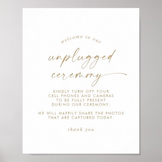 Matig Gold Script Unplugged Ceremony Sign Poster (Voorkant)