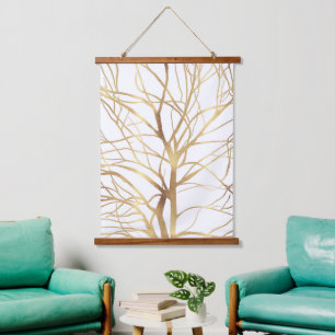 Matig Gold Tree Silhouette Minimaal wit ontwerp Hangend Wandkleed