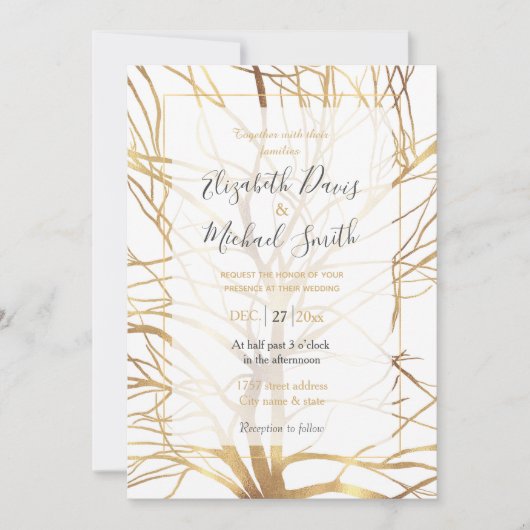 Matig Gold Tree Silhouette Minimaal wit ontwerp Kaart (Voorkant)