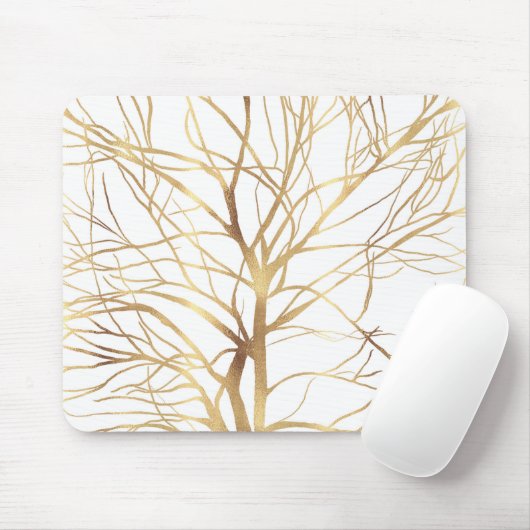 Matig Gold Tree Silhouette Minimaal wit ontwerp Muismat (Met muis)