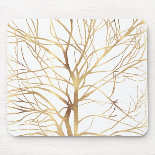 Matig Gold Tree Silhouette Minimaal wit ontwerp Muismat (Voorkant)