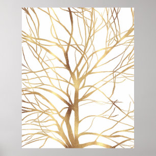 Matig Gold Tree Silhouette Minimaal wit ontwerp Poster