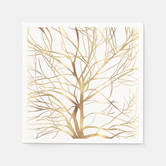 Matig Gold Tree Silhouette Minimaal wit ontwerp Servet (Voorkant)
