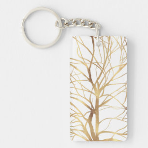 Matig Gold Tree Silhouette Minimaal wit ontwerp Sleutelhanger