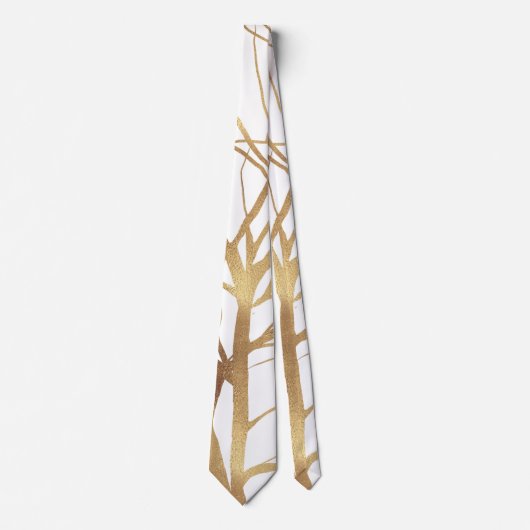 Matig Gold Tree Silhouette Minimaal wit ontwerp Stropdas (Voorkant)
