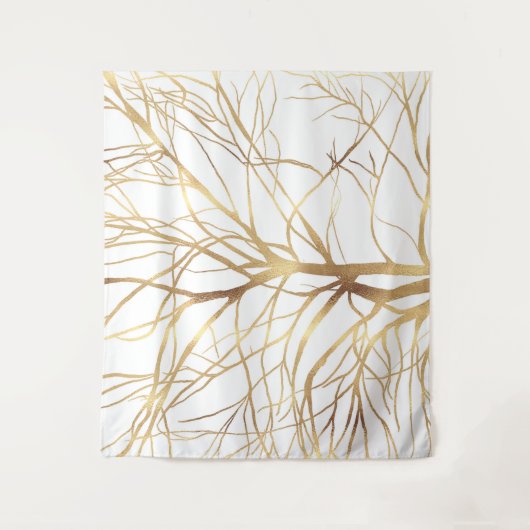 Matig Gold Tree Silhouette Minimaal wit ontwerp Wandkleed (Voorkant)