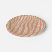 Matig goud en roze Zebra Stripes Girly Papieren Bordje (Gekanteld)