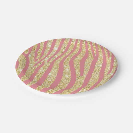 Matig goud en roze Zebra Stripes Girly Papieren Bordje (Gekanteld)
