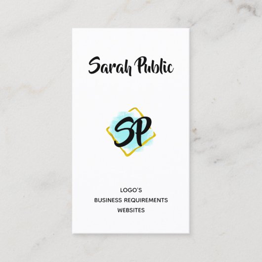 Matig goud minimalistisch monogramme blauw vierkan visitekaartje (Voorkant)