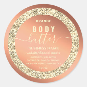 Matig goudglitterig boterlabel met script ronde sticker