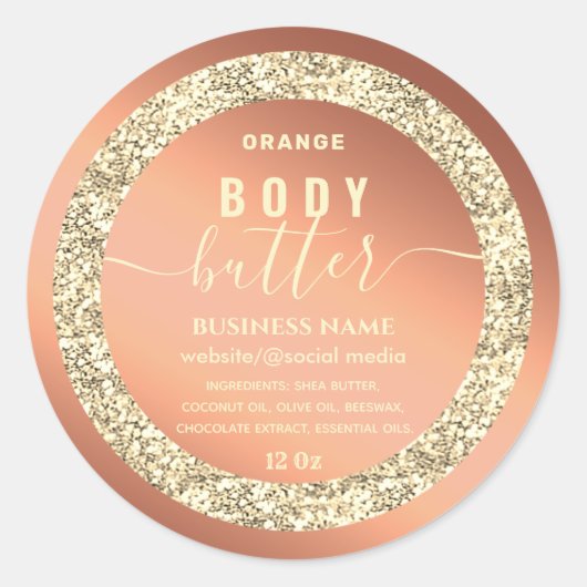 Matig goudglitterig boterlabel met script ronde sticker (Voorkant)