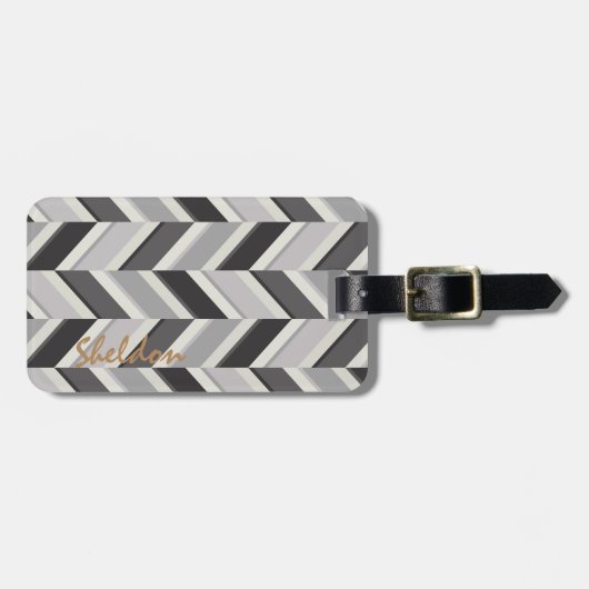 Matig grijs chevron geometrisch monogram bagagelabel (Voorkant horizontaal)