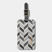Matig grijs chevron geometrisch monogram bagagelabel (Voorkant verticaal)