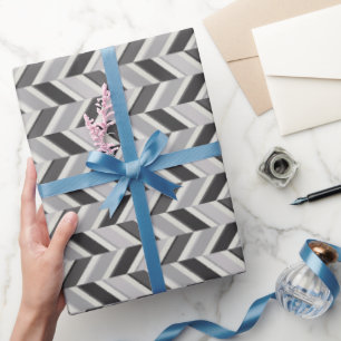 Matig grijs chevron geometrisch monogram cadeaupapier