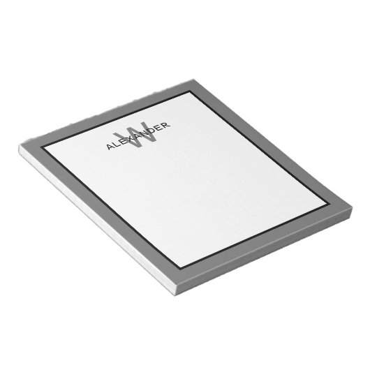 Matig grijs en zwart monogram notitieblok (Schuin)