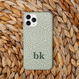 Matig groen patroon, monogrammen Case-Mate iPhone 14 hoesje