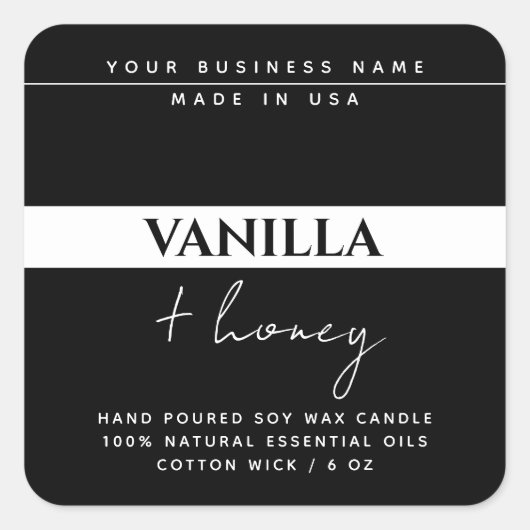 Matig kaarsproduct zwart wit etiket (Voorkant)