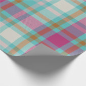Matig kersttaarkleurige tartan retro hot-roze aqua cadeaupapier (Hoek)