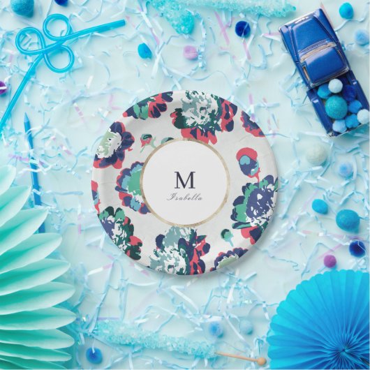 Matig klassiek groen goud abstract bloemmonogram papieren bordje (Feest)