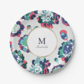 Matig klassiek groen goud abstract bloemmonogram papieren bordje (Voorkant)