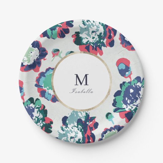 Matig klassiek groen goud abstract bloemmonogram papieren bordje (Voorkant)