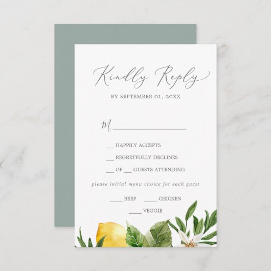Matig Lemon Garden Menu Keuze RSVP-kaart (Voorkant / Achterkant)