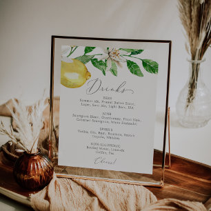 Matig Lemon Garden Wedding Drink Menu Sign Poster
