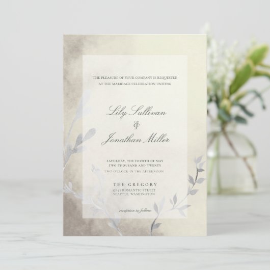 Matig licht en etheraal monochroom huwelijk kaart (Staand voorkant)