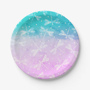 Matig licht roze aqua ombre dragonflies papieren bordje