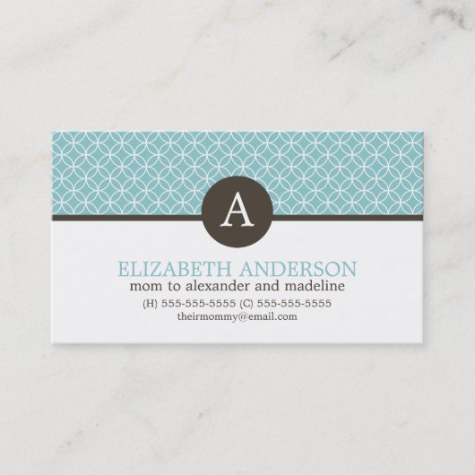 Matig lichtblauw cirkelmodel contactkaartje (Voorkant)