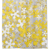 Matig lichtgrijs, wit, mosterdgeel, bloem douchegordijn (Voorkant)