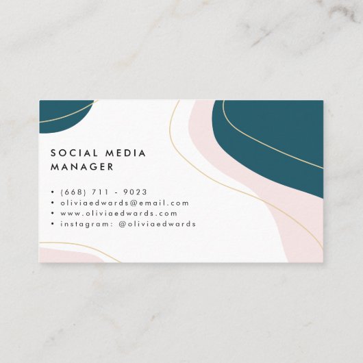 Matig lichtroze blauwgroen witte abstracte penseel visitekaartje (Achterkant)