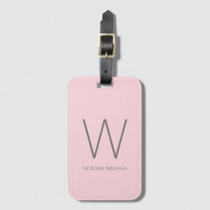 Matig lichtroze en grijs minimalistisch monogram bagagelabel